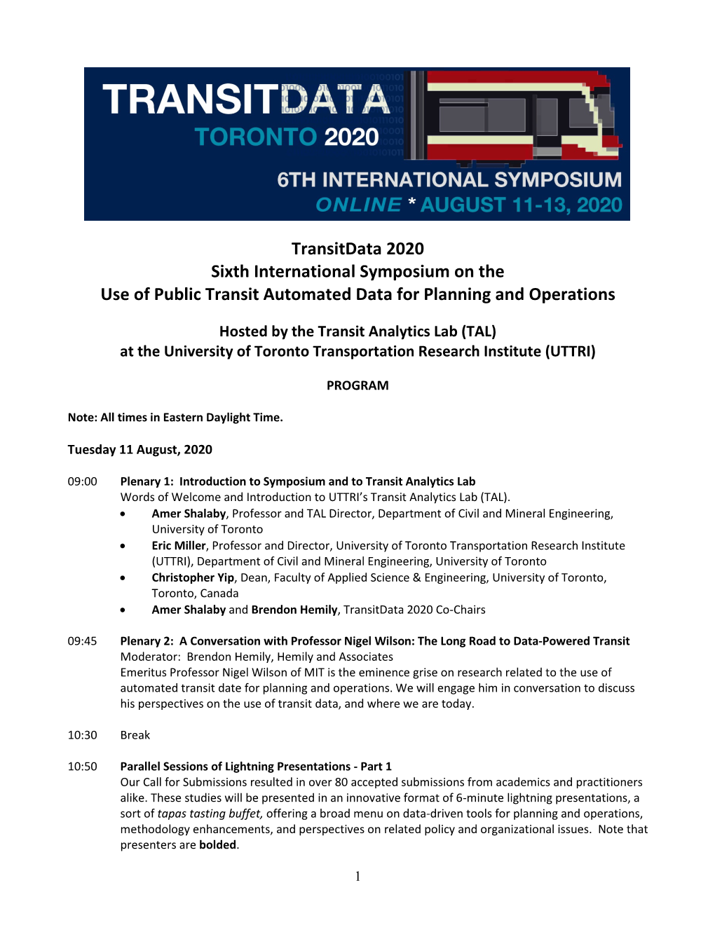 Transitdata 2020 Sixth International Symposium on the Use of Public Transit Automated Data for Planning and Operations