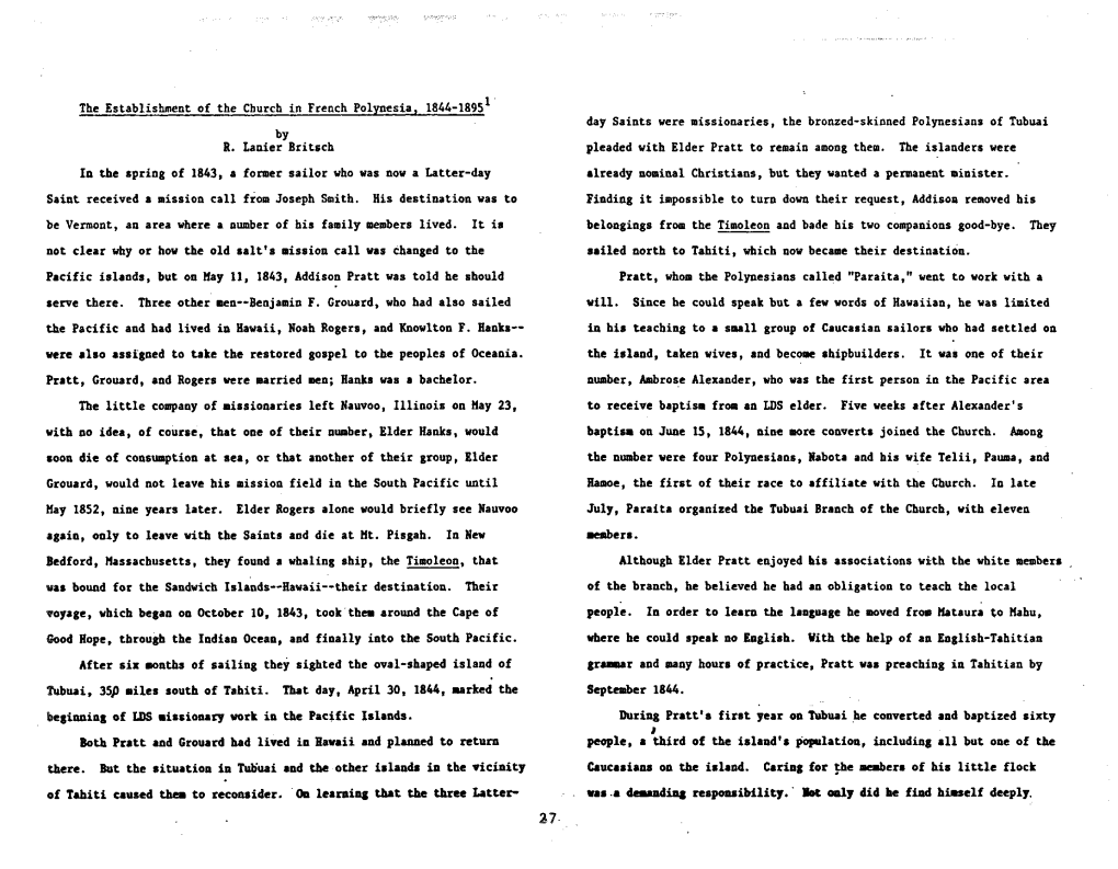 The Establishment of the Church in French Polynesia, 1844-1895