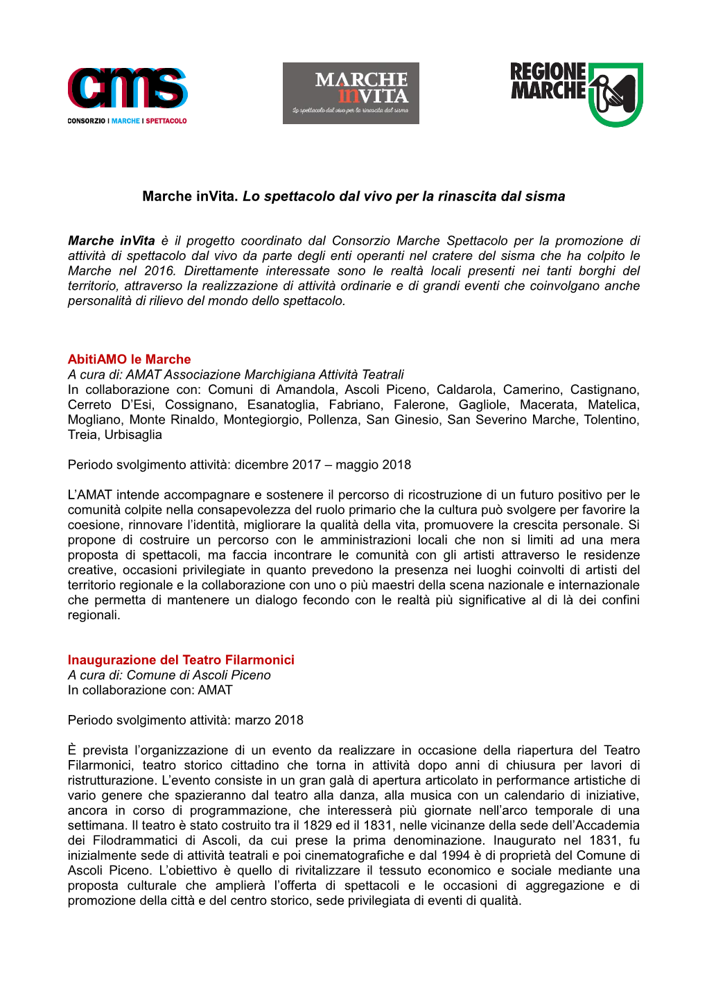 Marche Invita. Lo Spettacolo Dal Vivo Per La Rinascita Dal Sisma