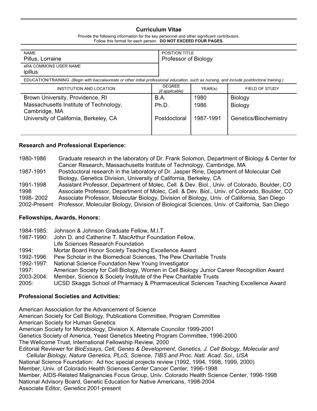 PHS 398 (Rev. 9/04), Biographical Sketch Format Page s5