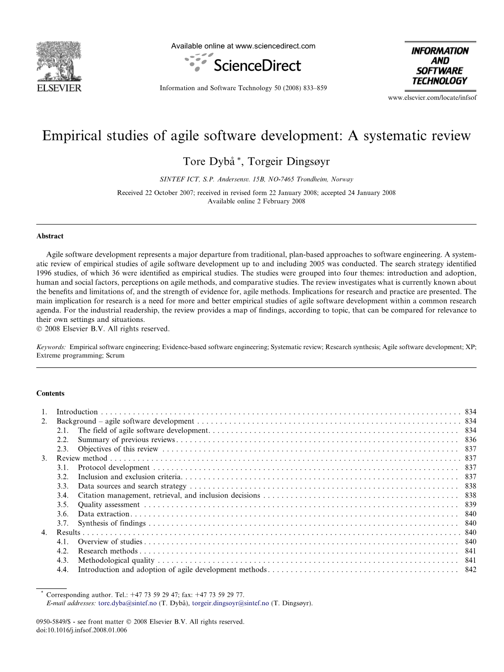 Empirical Studies of Agile Software Development: a Systematic Review
