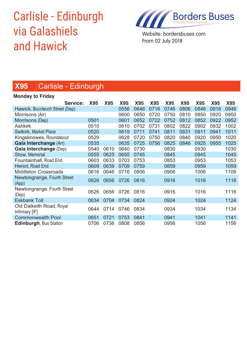 Carlisle - Edinburgh Via Galashiels Website: Bordersbuses.Com and Hawick from 02 July 2018