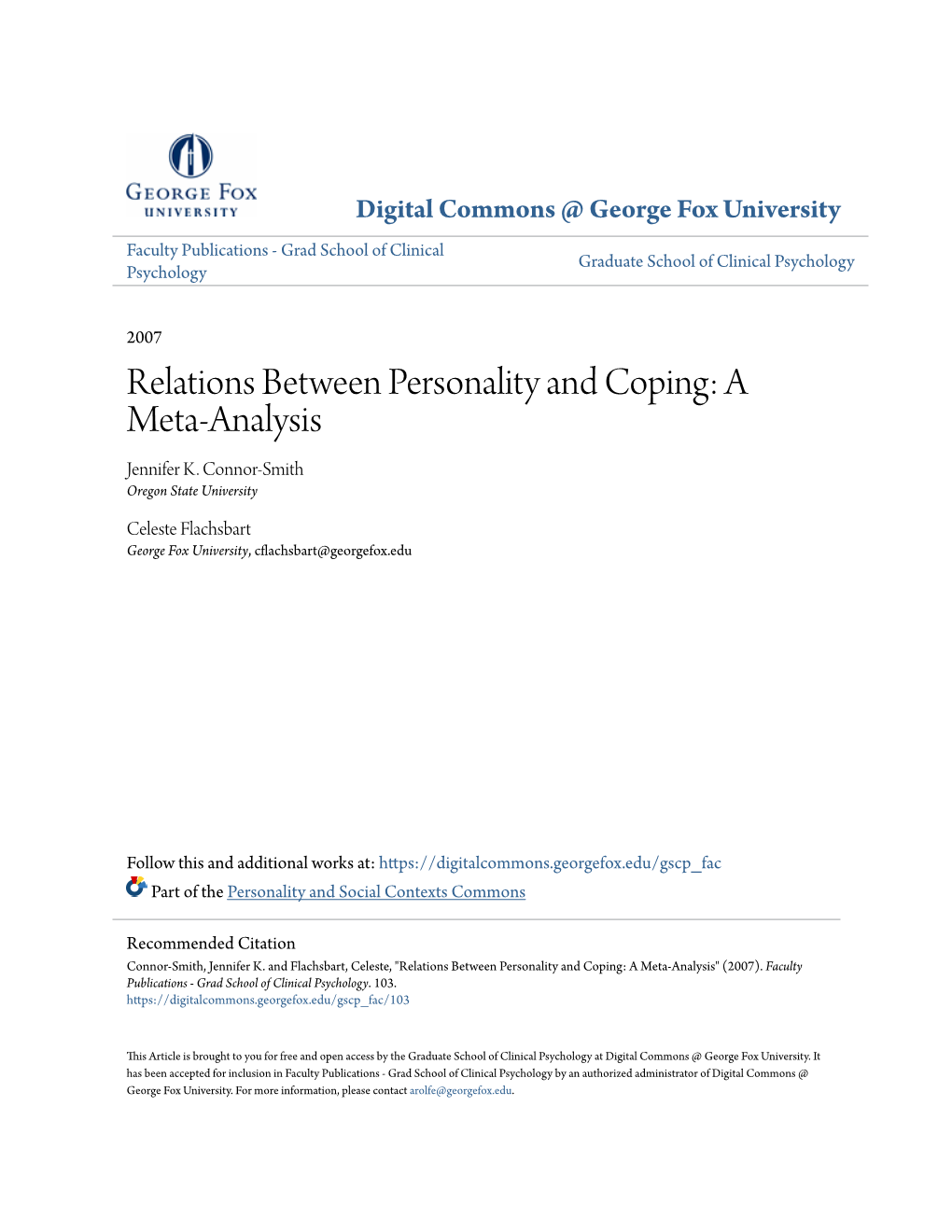 Relations Between Personality and Coping: a Meta-Analysis Jennifer K