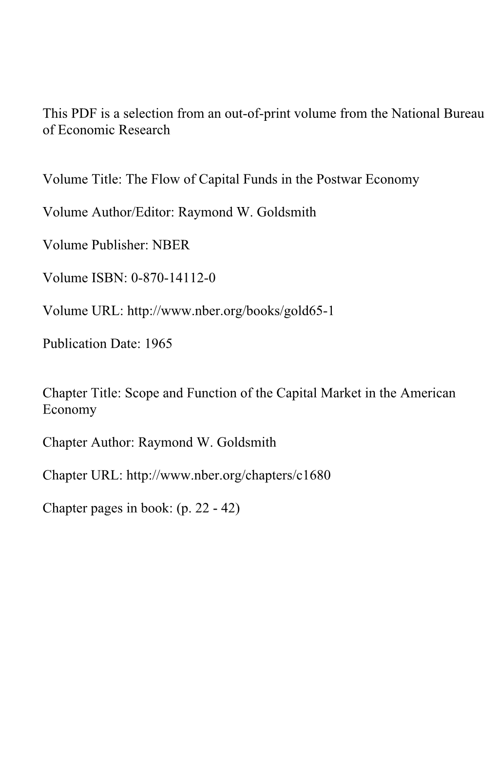 Scope and Function of the Capital Market in the American Economy