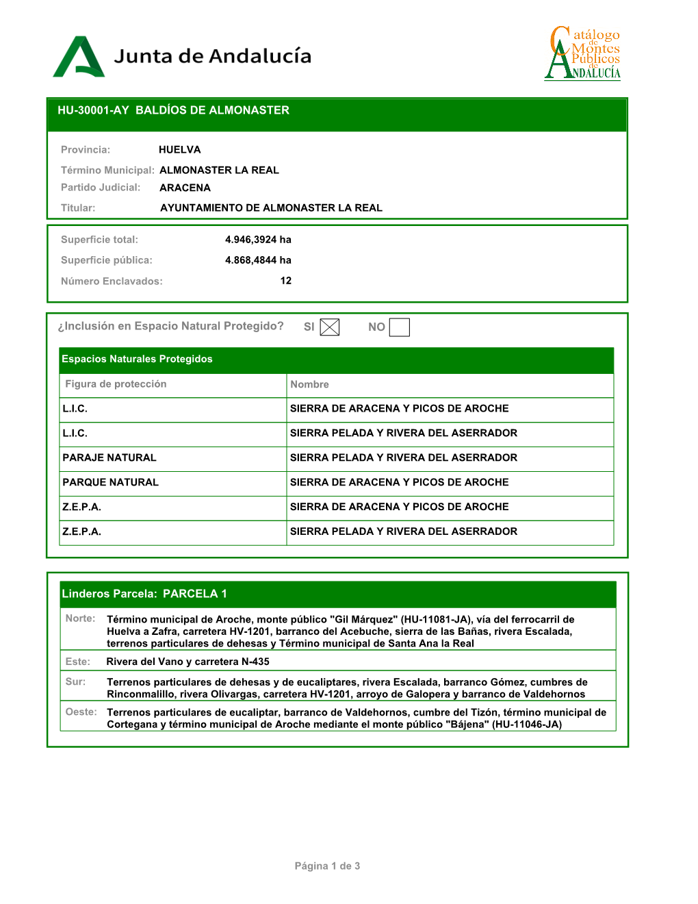 HU-30001-AY BALDÍOS DE ALMONASTER Linderos Parcela