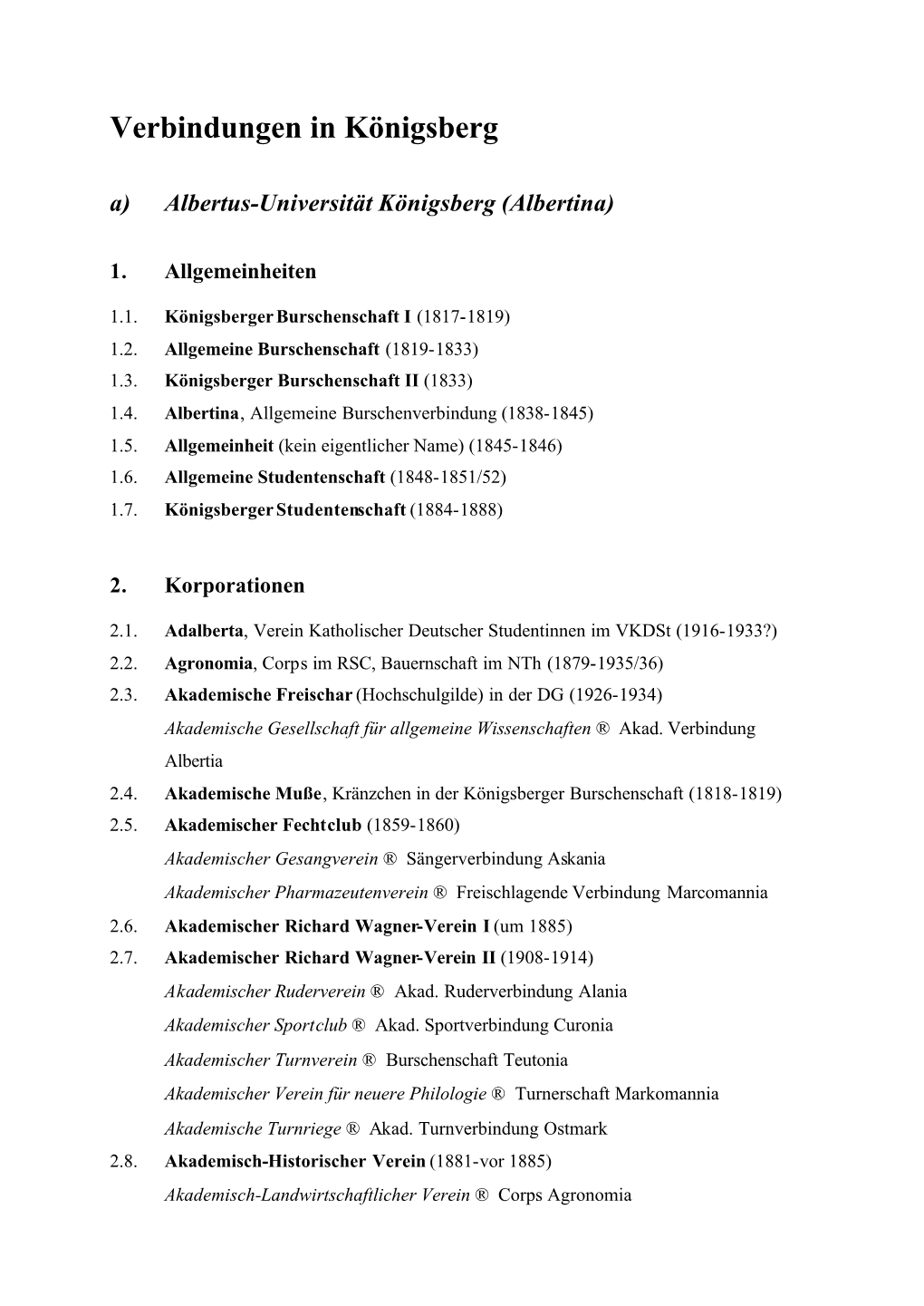 Verbindungen in Königsberg Liste
