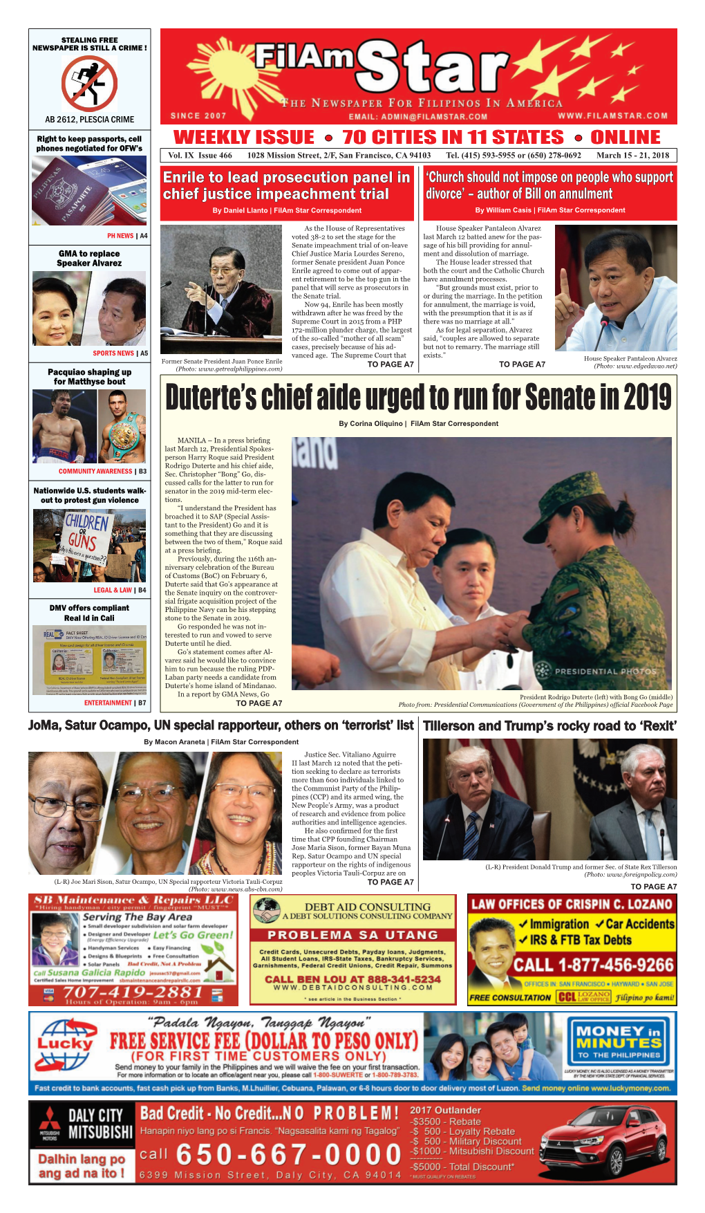 Duterte's Chief Aide Urged to Run for Senate in 2019