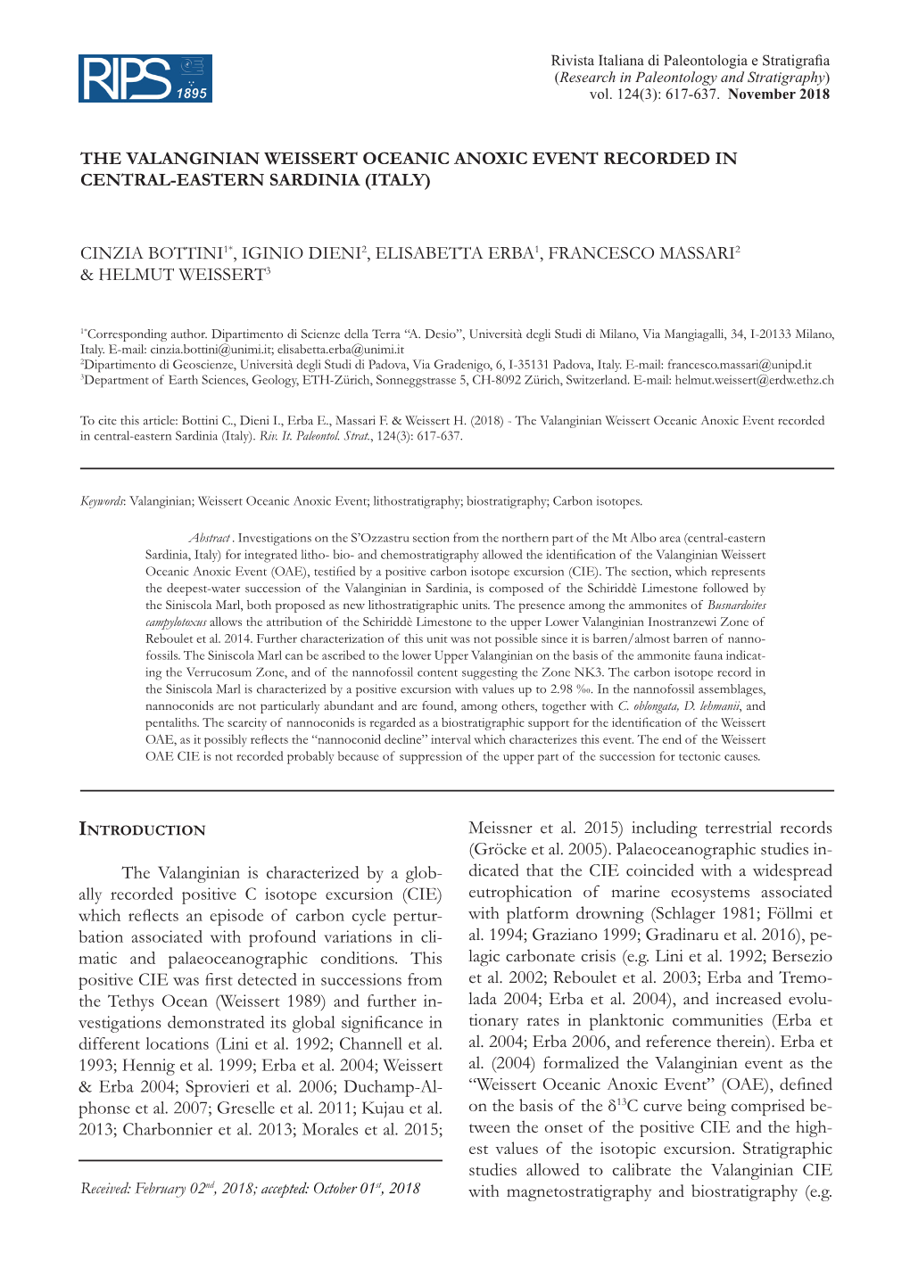 The Valanginian Weissert Oceanic Anoxic Event Recorded in Central-Eastern Sardinia (Italy)