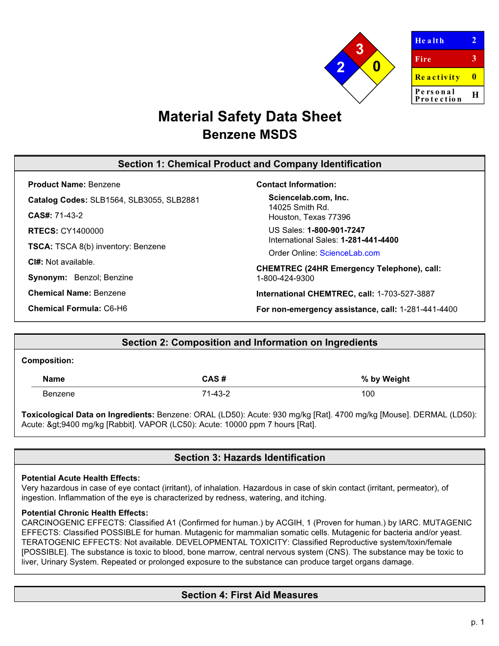 Benzene MSDS