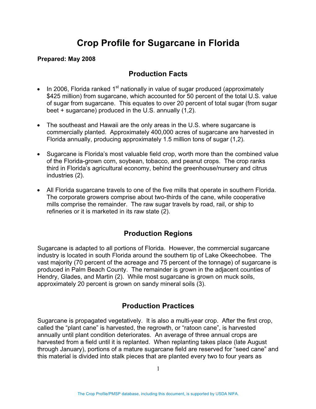 Crop Profile for Sugarcane in Florida