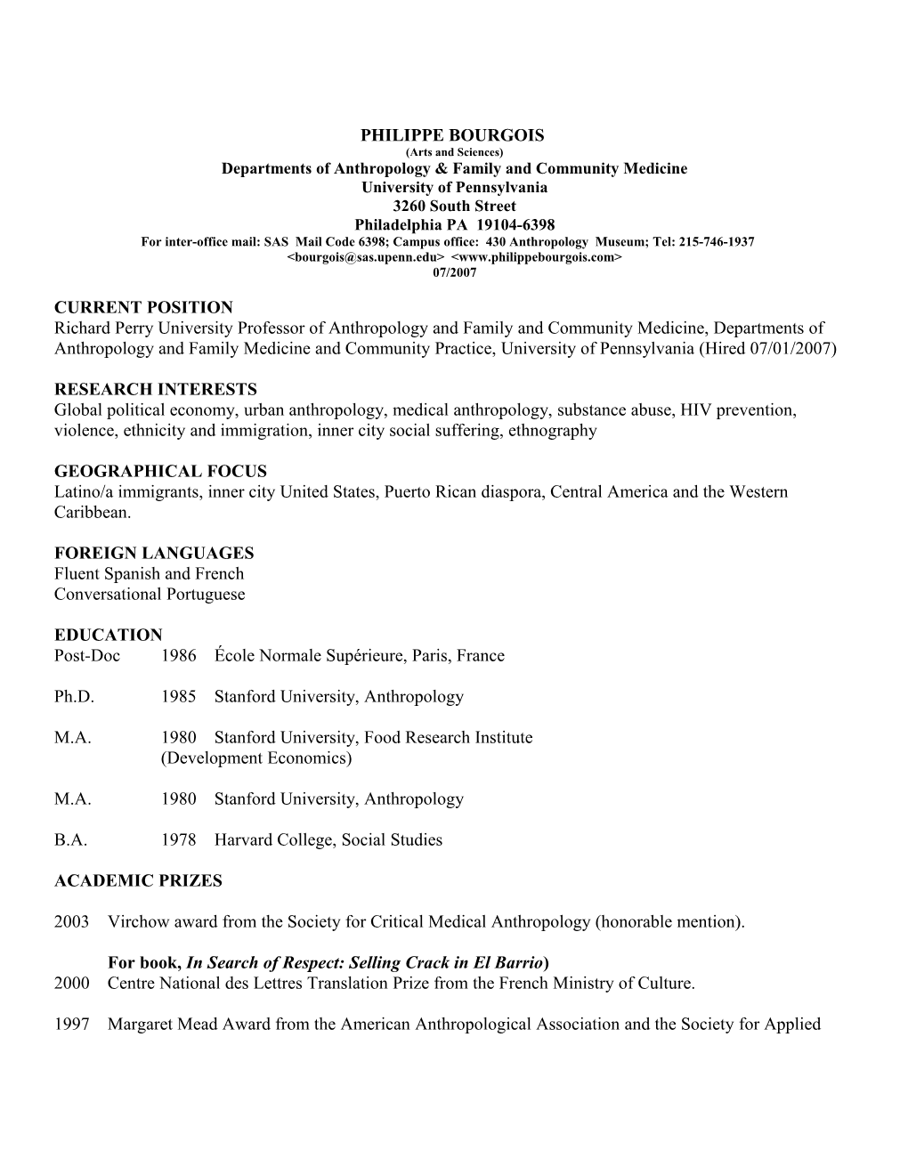 Departments of Anthropology & Family and Community Medicine