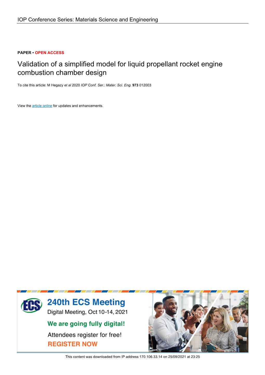 Validation of a Simplified Model for Liquid Propellant Rocket Engine Combustion Chamber Design