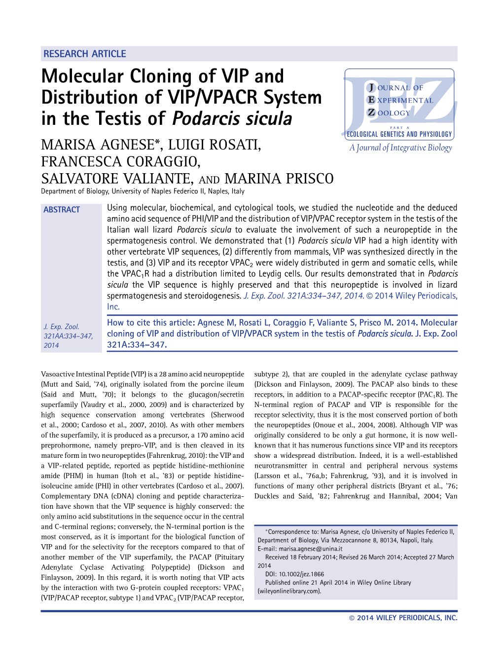 Molecular Cloning of VIP and Distribution of VIP/VPACR System In