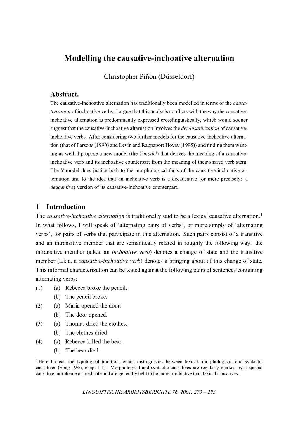 Modelling the Causative-Inchoative Alternation