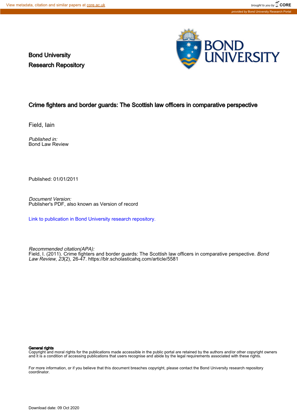 Crime Fighters and Border Guards: the Scottish Law Officers in Comparative Perspective