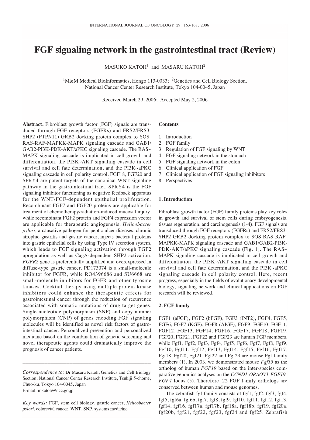 FGF Signaling Network in the Gastrointestinal Tract (Review)