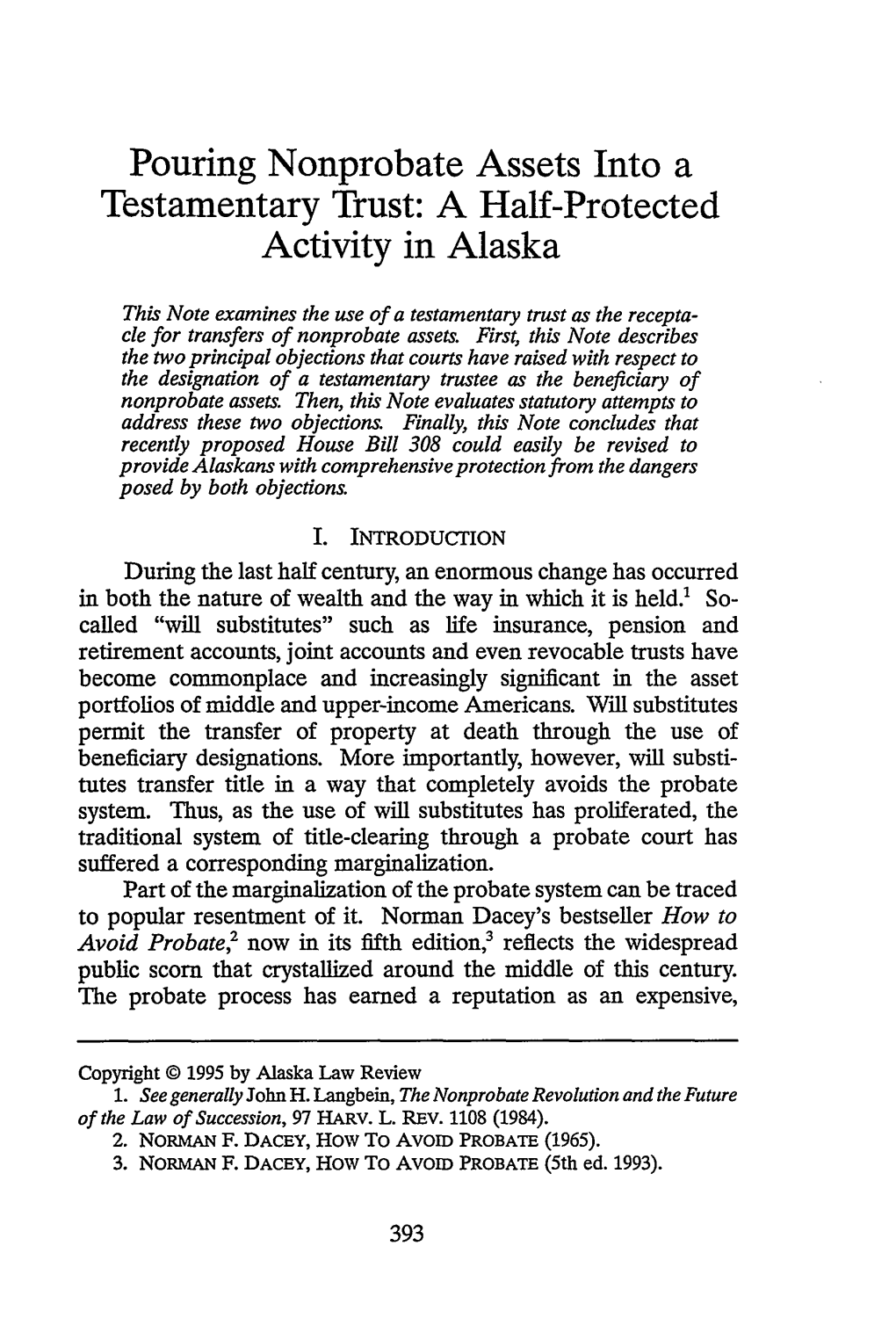 Pouring Nonprobate Assets Into a Testamentary Trust: a Half-Protected Activity in Alaska