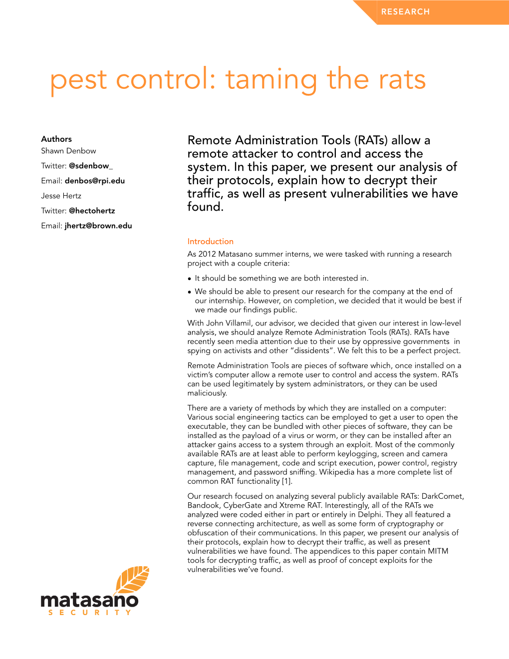 Pest Control: Taming the Rats
