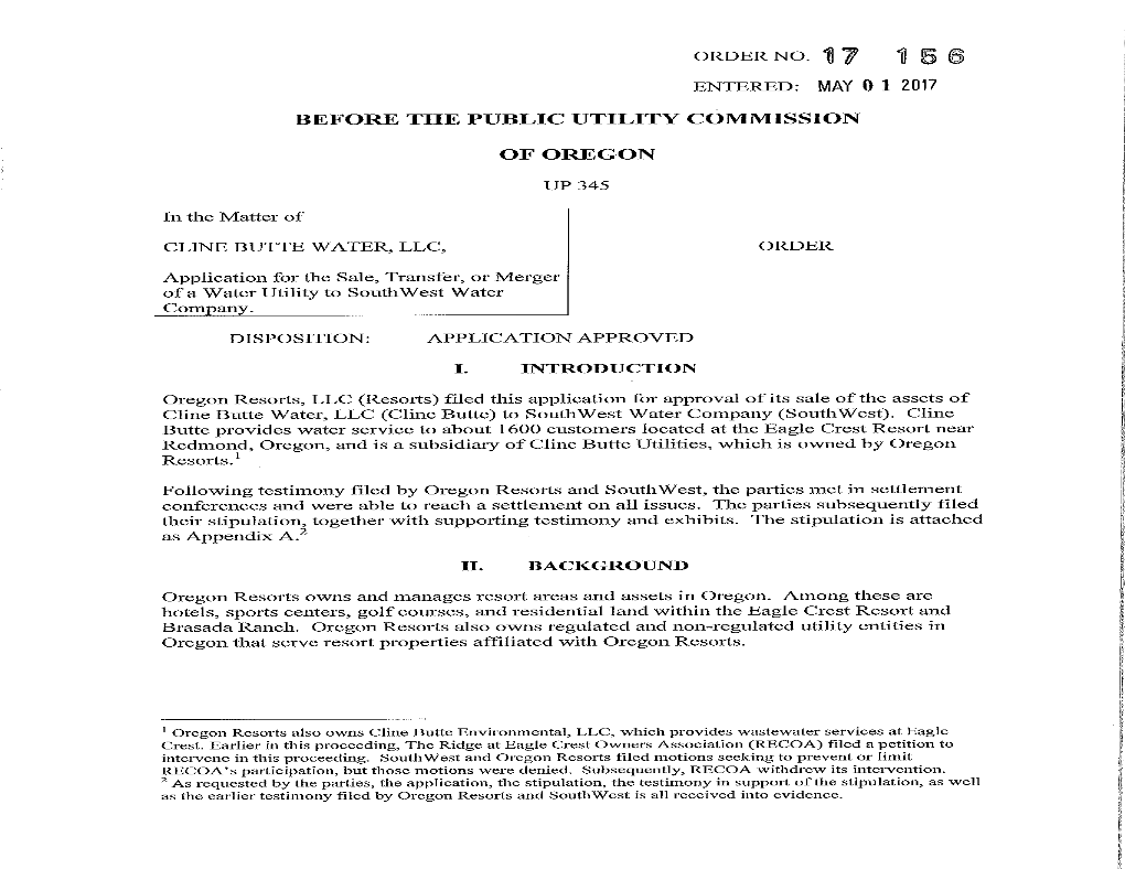 Order No. D 7 1 Entered: May 0 1 Z017 Before the Public Utility Commission