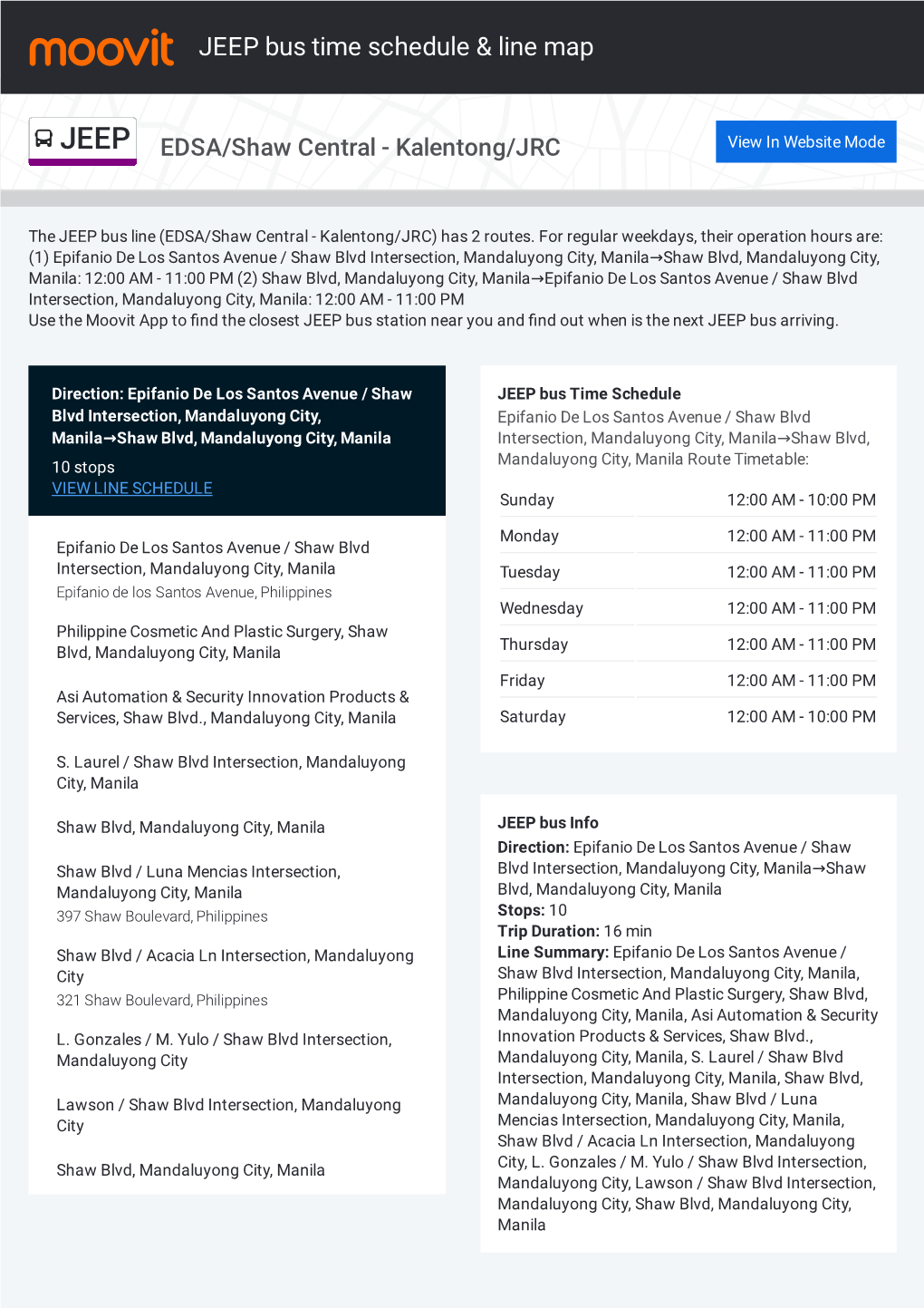 JEEP Bus Time Schedule & Line Route