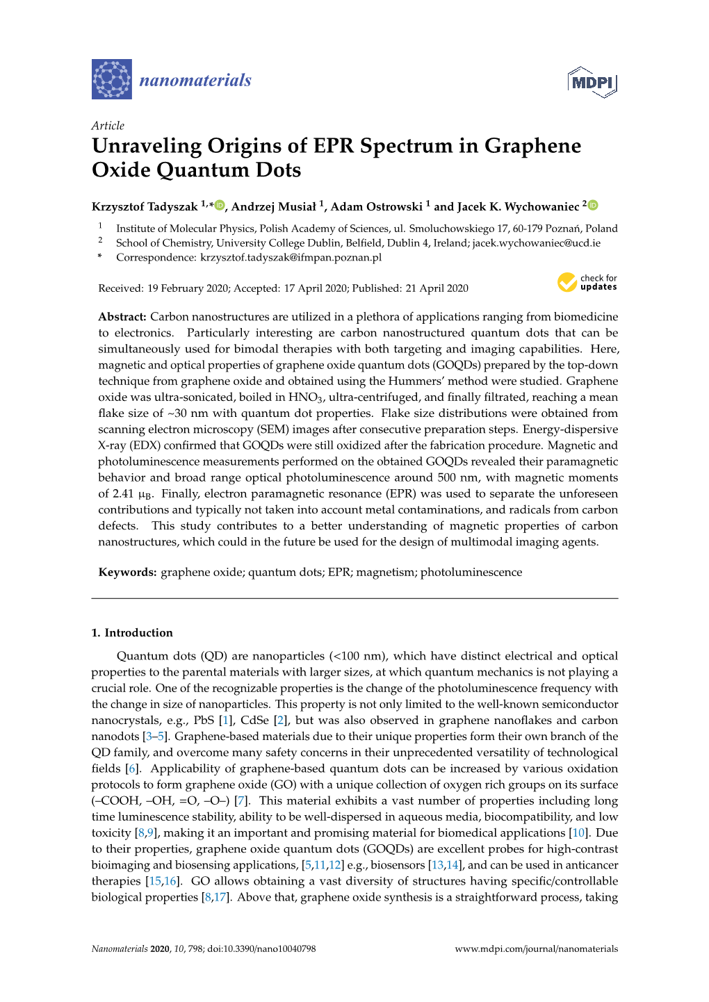 Unraveling Origins of EPR Spectrum in Graphene Oxide Quantum Dots