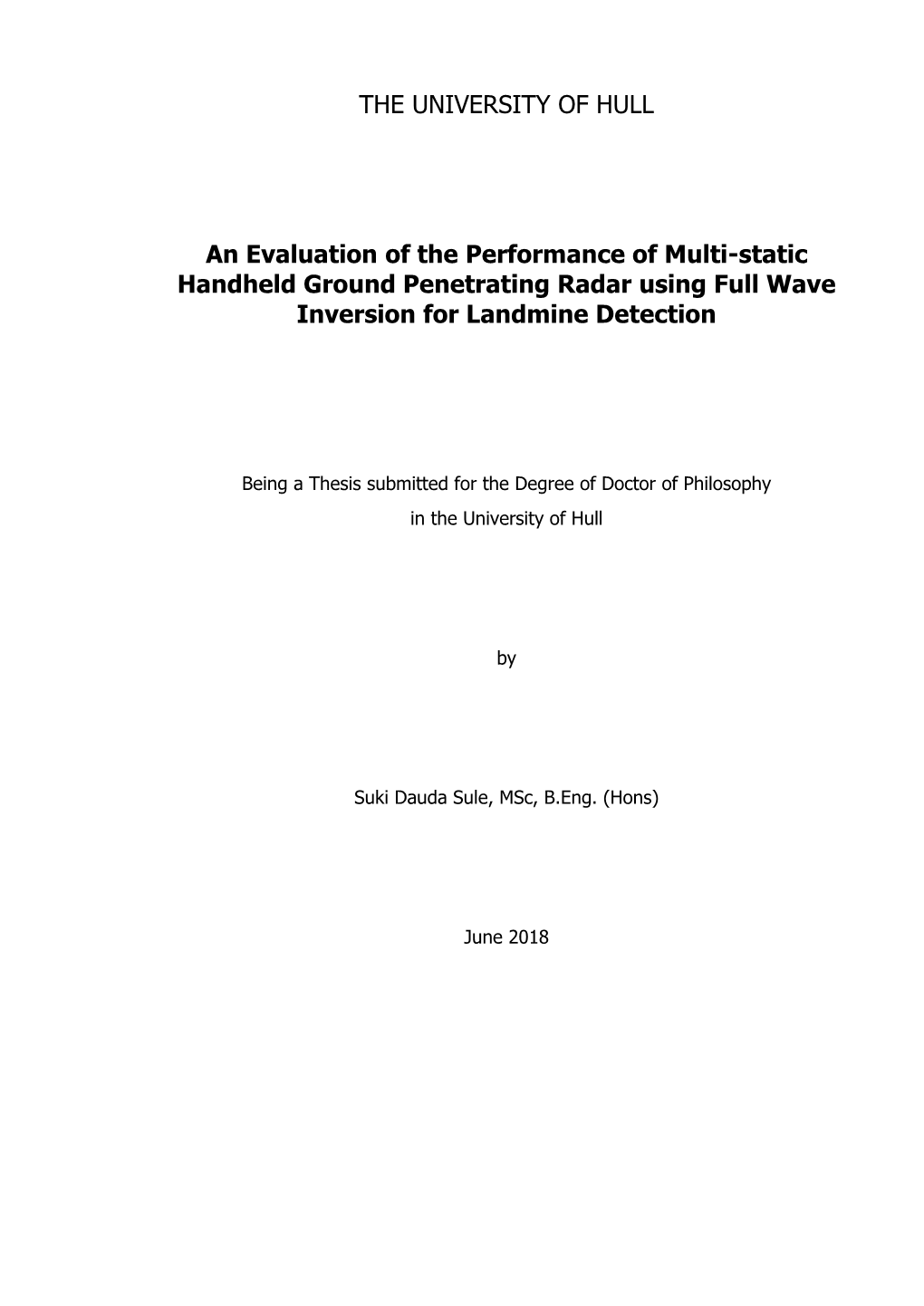 THE UNIVERSITY of HULL an Evaluation of the Performance Of