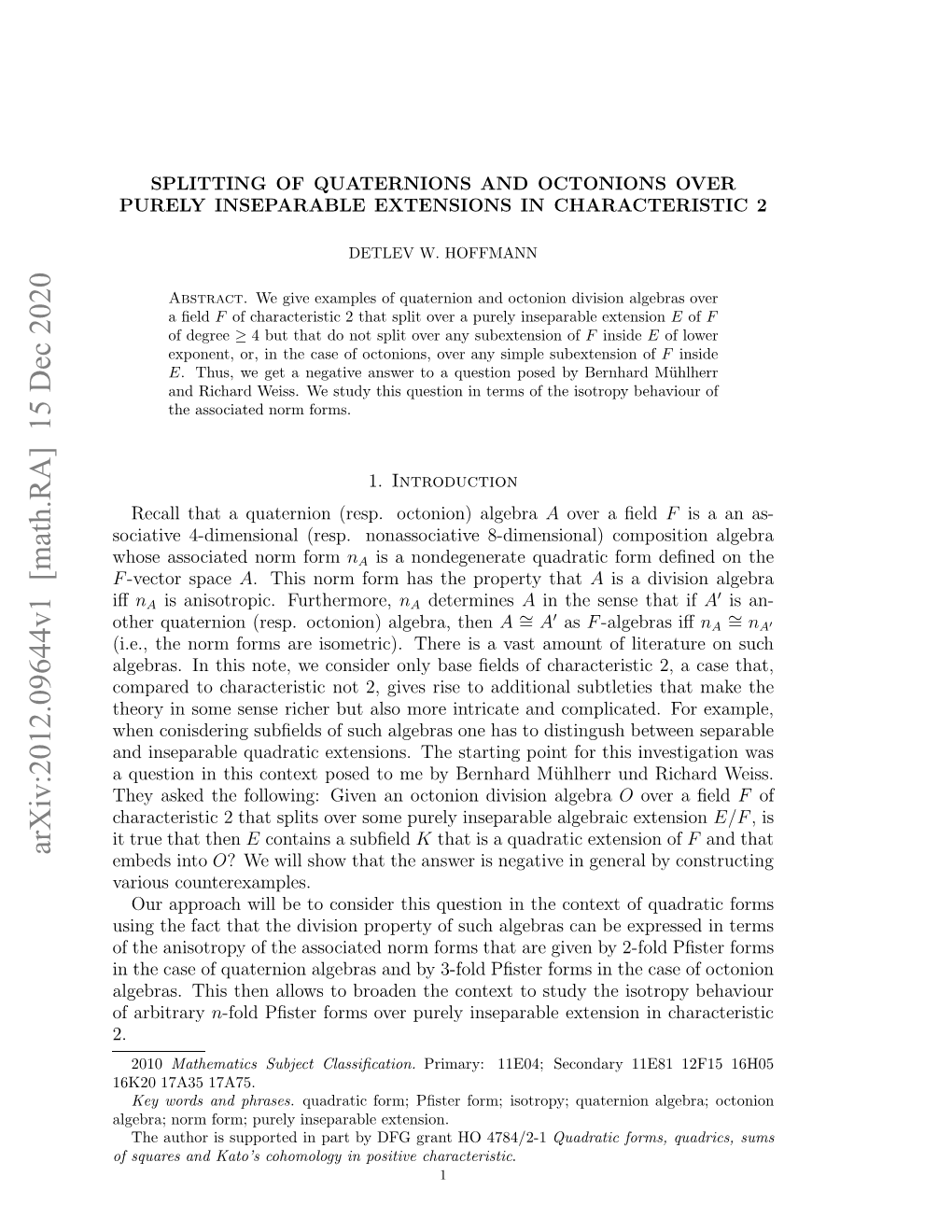 Arxiv:2012.09644V1 [Math.RA] 15 Dec 2020 Oitv -Iesoa Rs.Nnsoitv -Iesoa)Comp Form 8-Dimensional) Norm Nonassociative Associated Whose (Resp