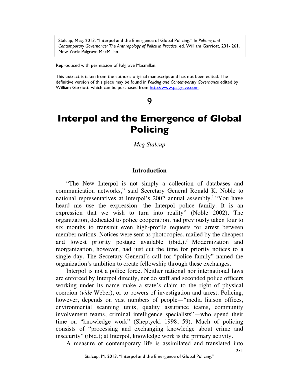 9 Interpol and the Emergence of Global Policing