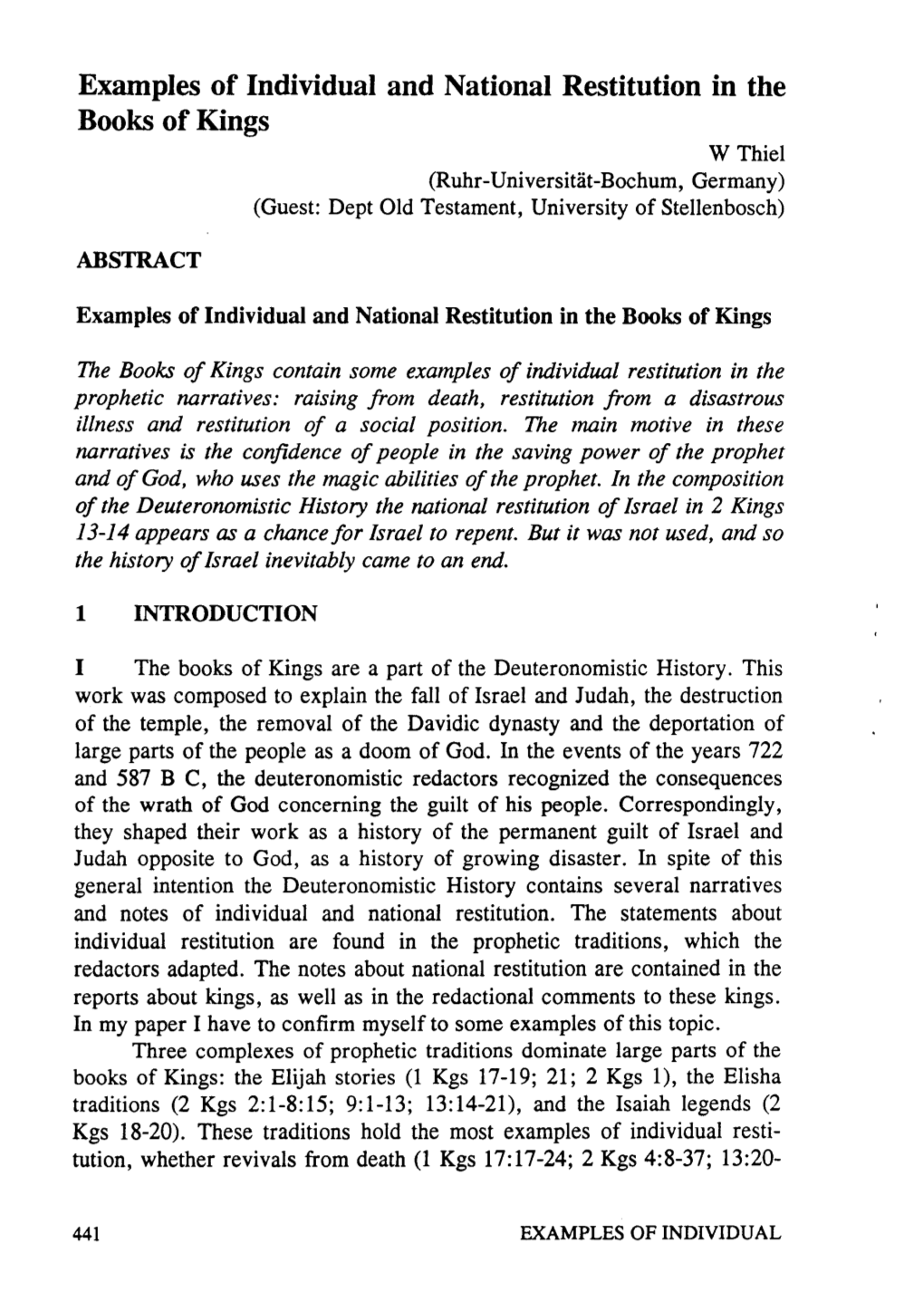 Examples of Individual and National Restitution in the Books of Kings