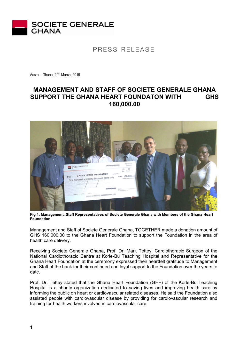 Management and Staff of Societe Generale Ghana Support the Ghana Heart Foundaton with Ghs 160,000.00