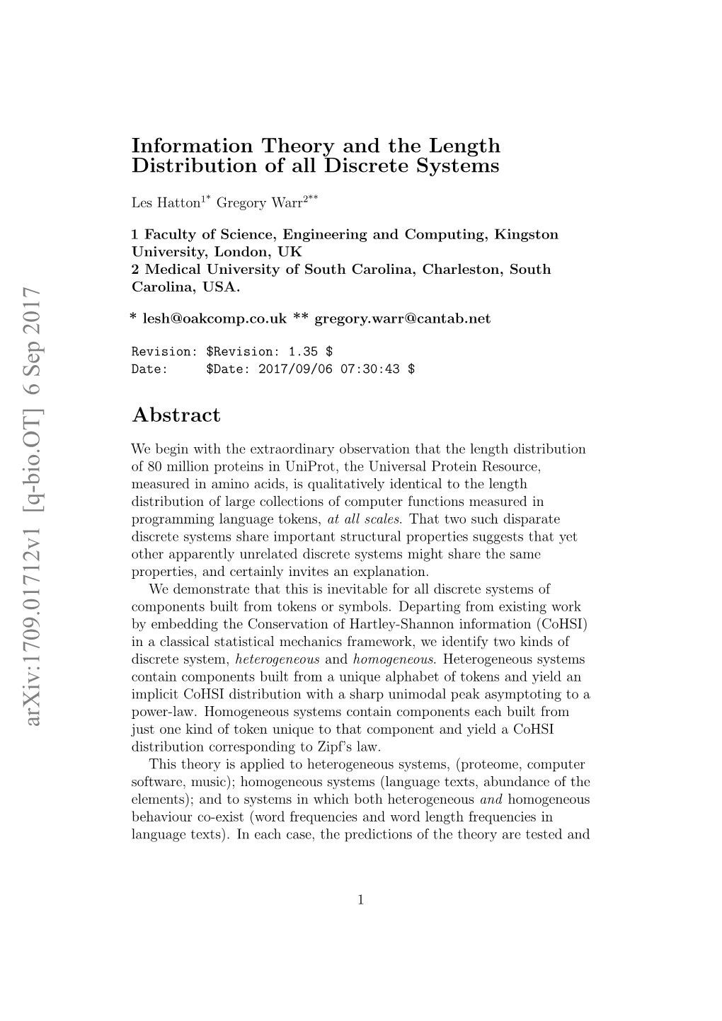 Information Theory and the Length Distribution of All Discrete Systems