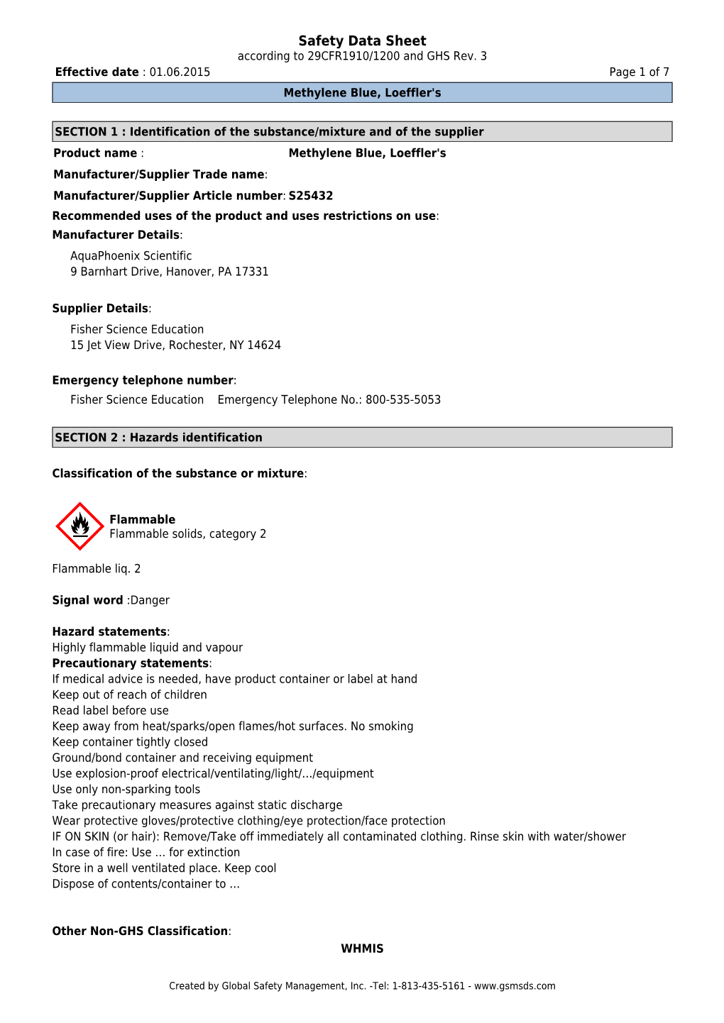 Safety Data Sheet According to 29CFR1910/1200 and GHS Rev