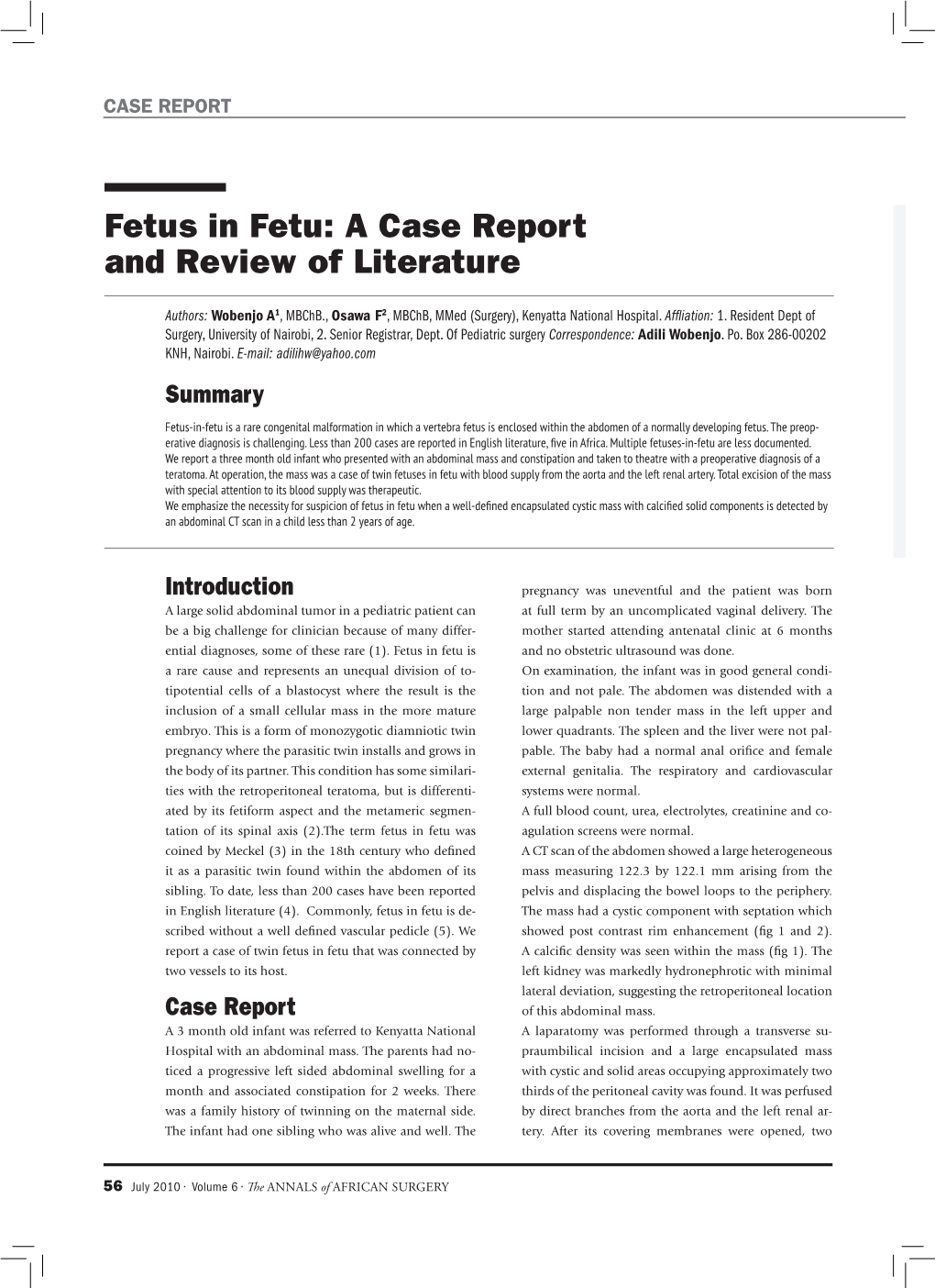 Fetus in Fetu: a Case Report and Review of Literature