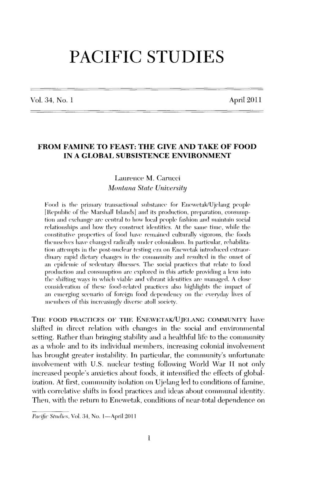 From Famine to Feast: the Give and Take of Food in a Global Subsistence Environment, 1-23