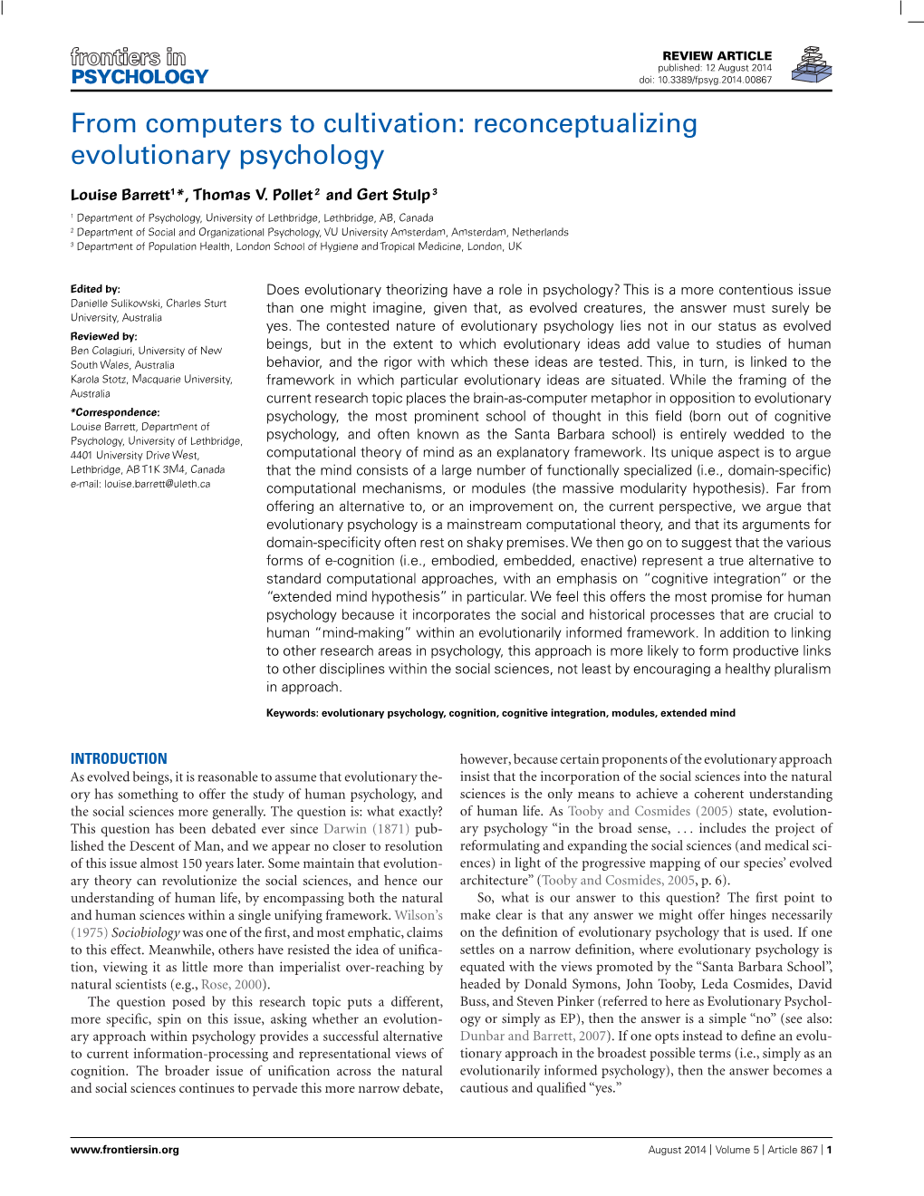 Reconceptualizing Evolutionary Psychology