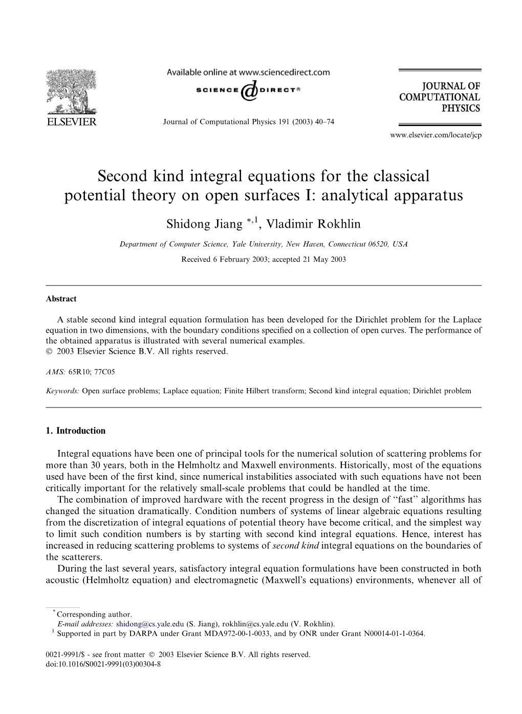 Second Kind Integral Equations for the Classical Potential Theory on Open Surfaces I: Analytical Apparatus