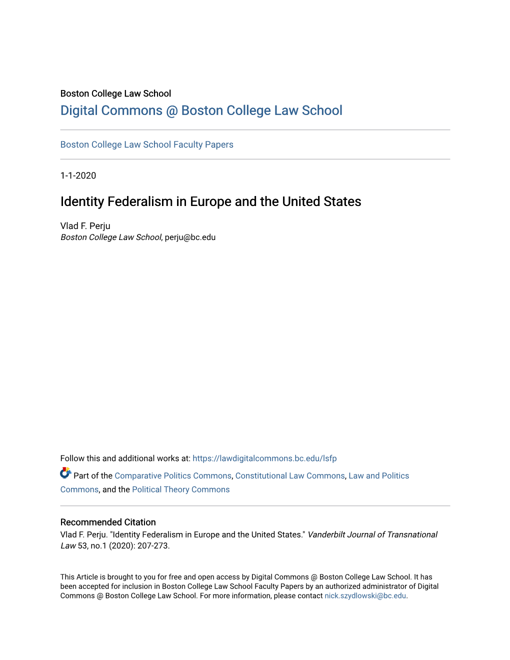 Identity Federalism in Europe and the United States