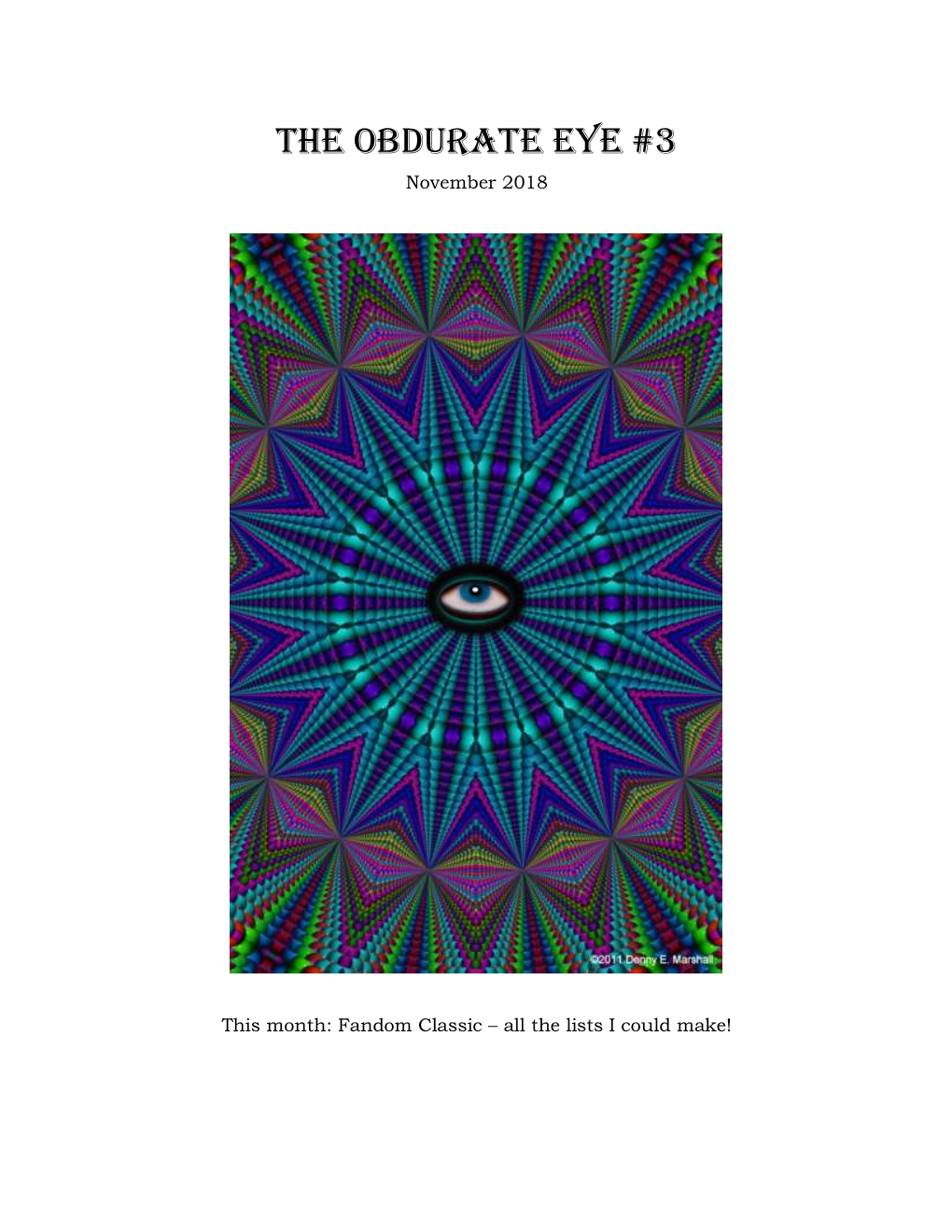 The Obdurate Eye #3 November 2018