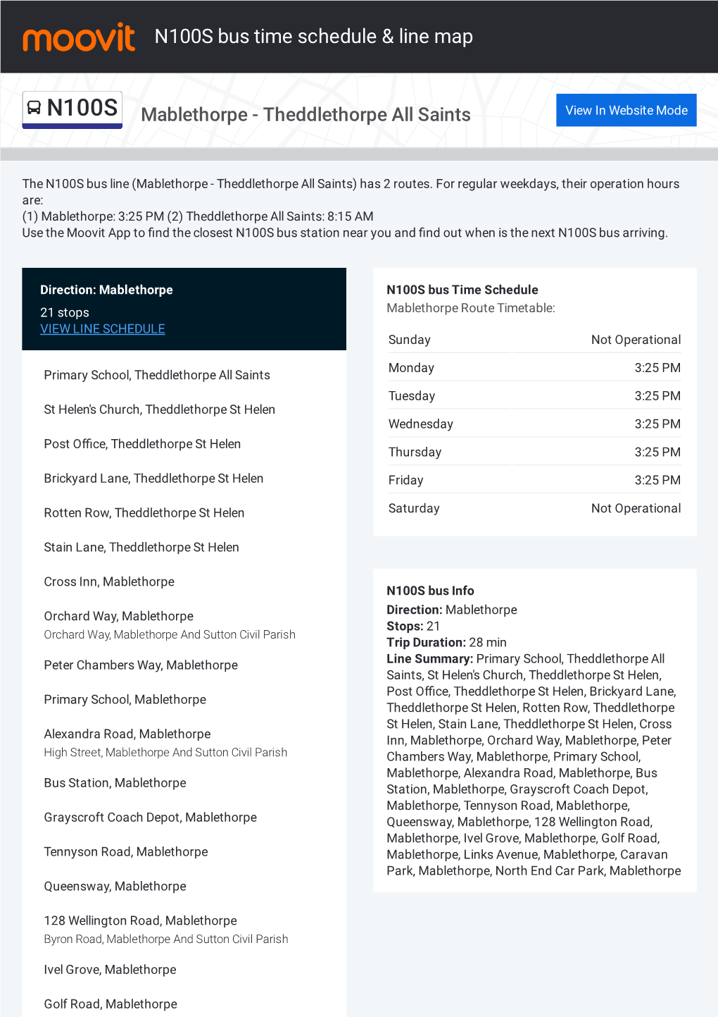 N100S Bus Time Schedule & Line Route