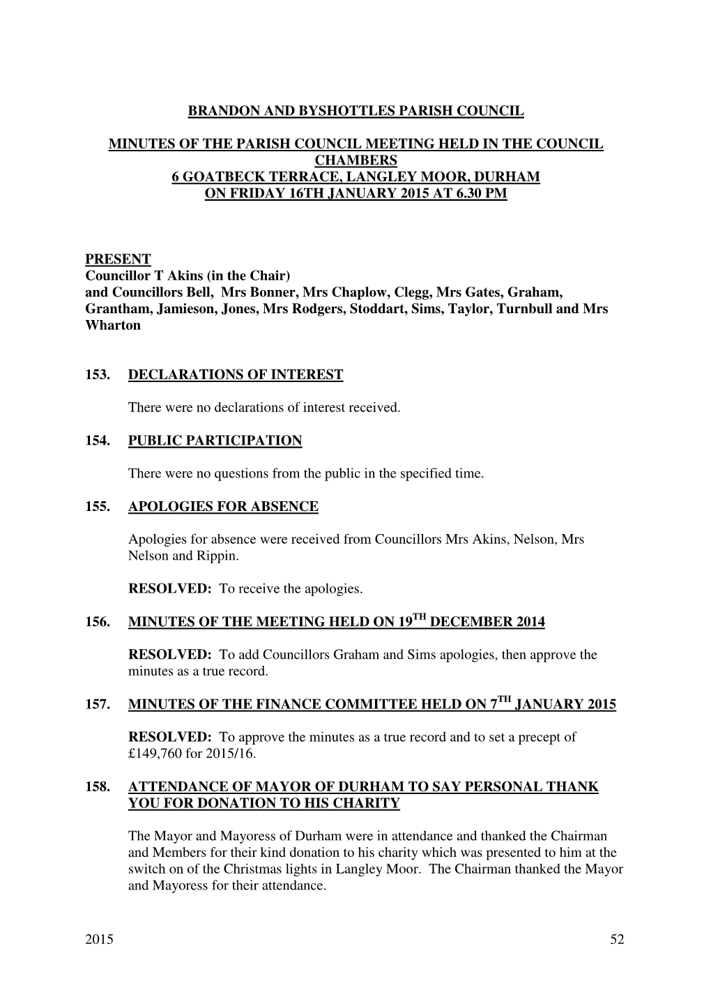 2015 52 Brandon and Byshottles Parish Council