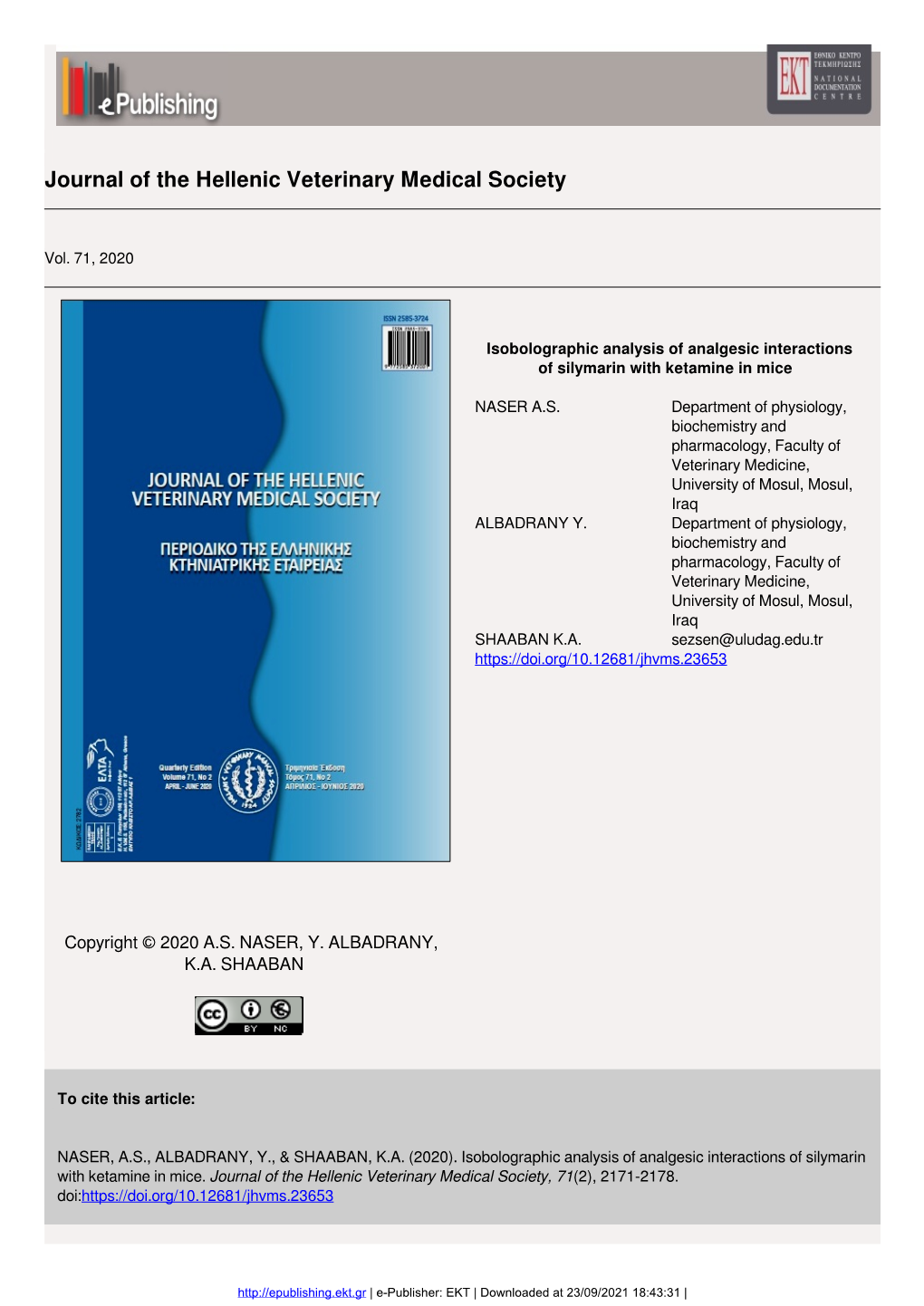 Journal of the Hellenic Veterinary Medical Society