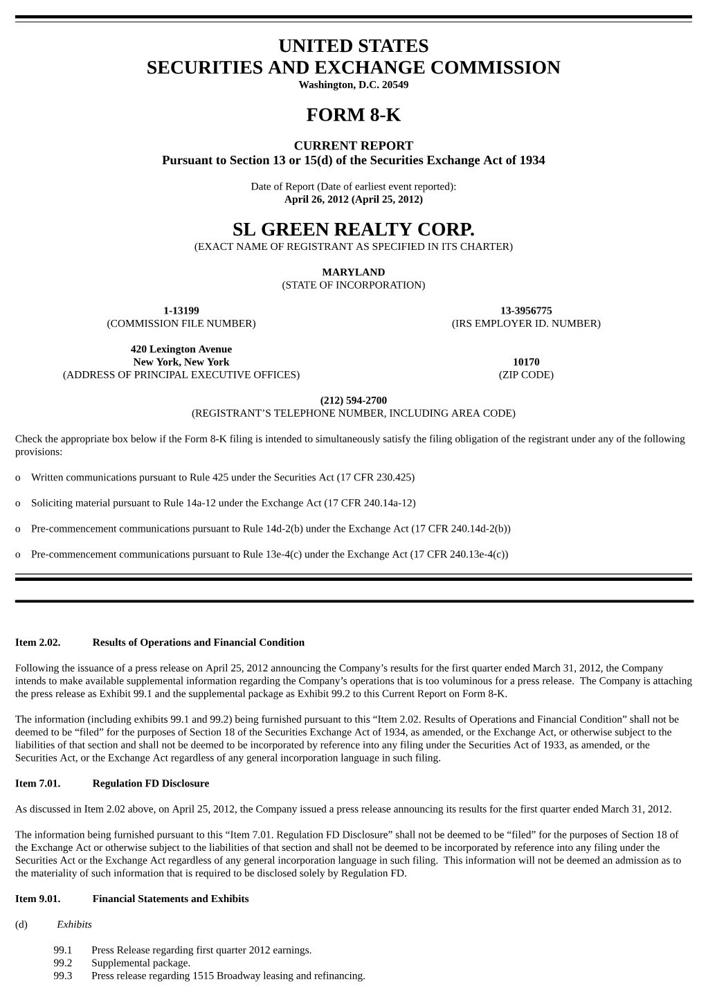 United States Securities and Exchange Commission Form