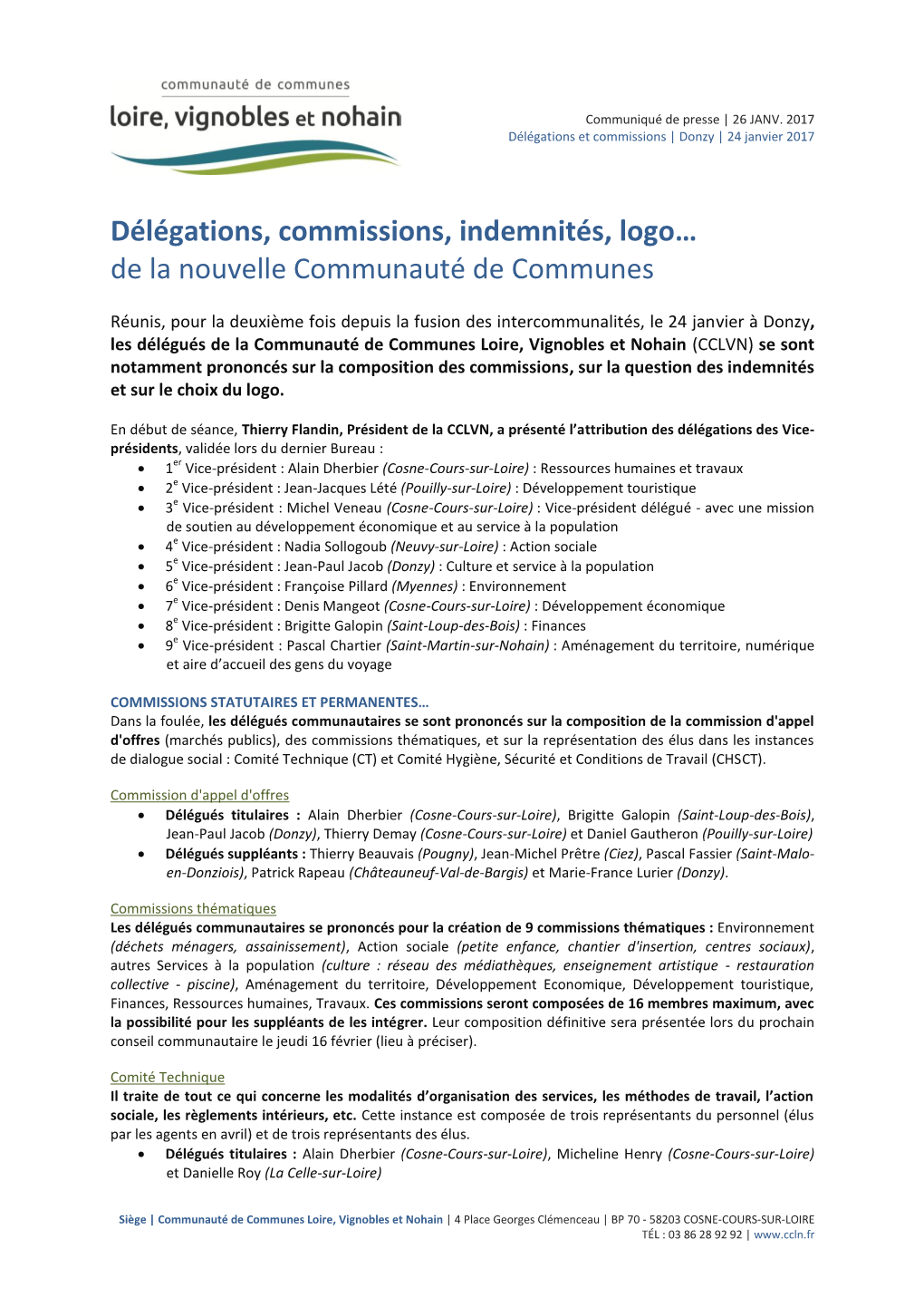 Délégations, Commissions, Indemnités, Logo… De La Nouvelle Communauté De Communes