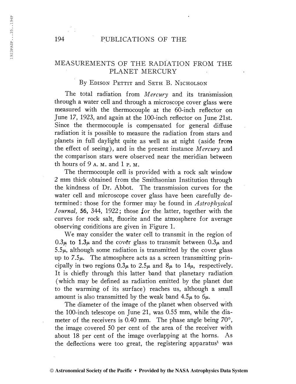 194 Publications of the Measurements of The