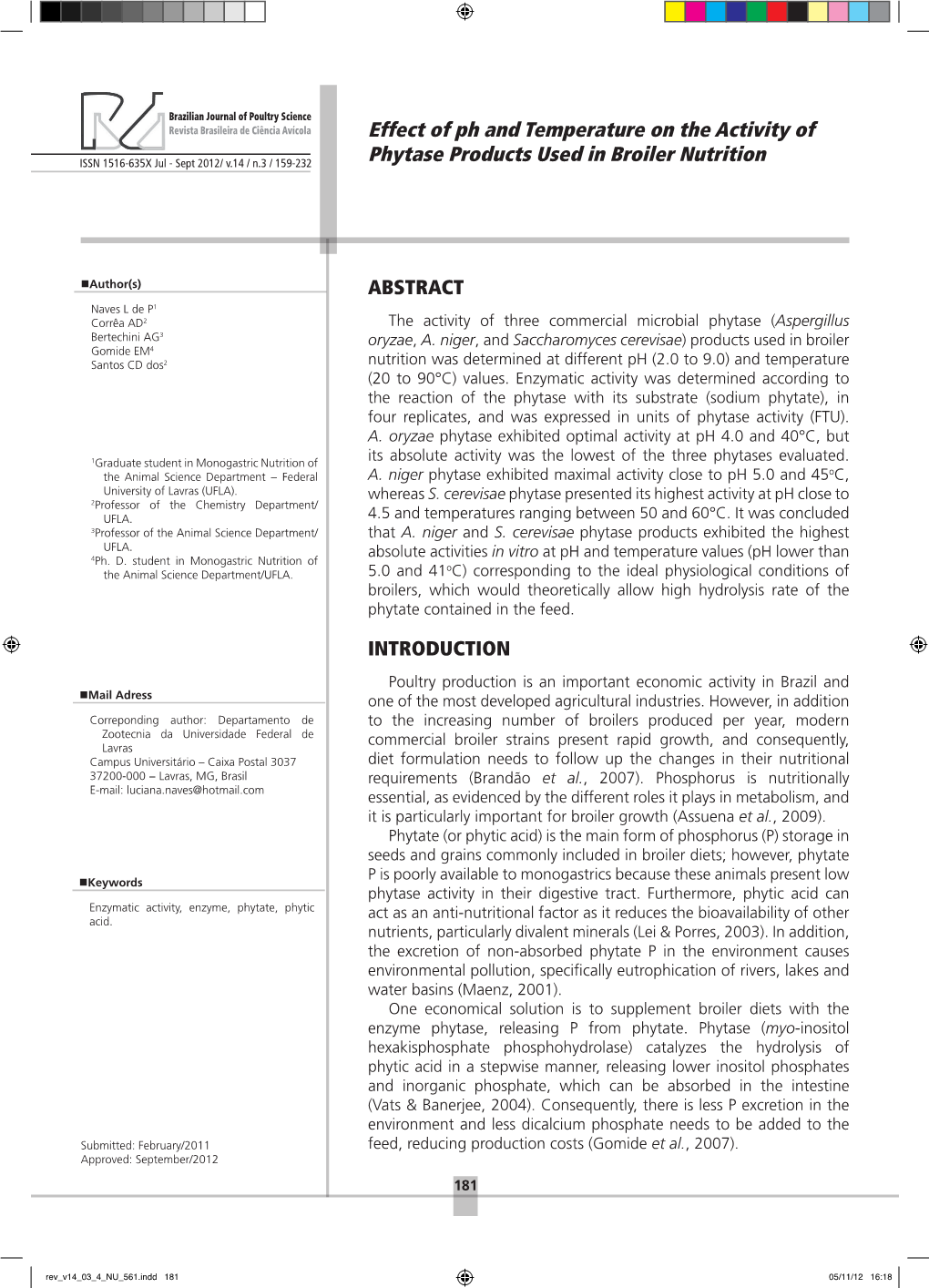 Effect of Ph and Temperature on the Activity of Phytase Products Used In