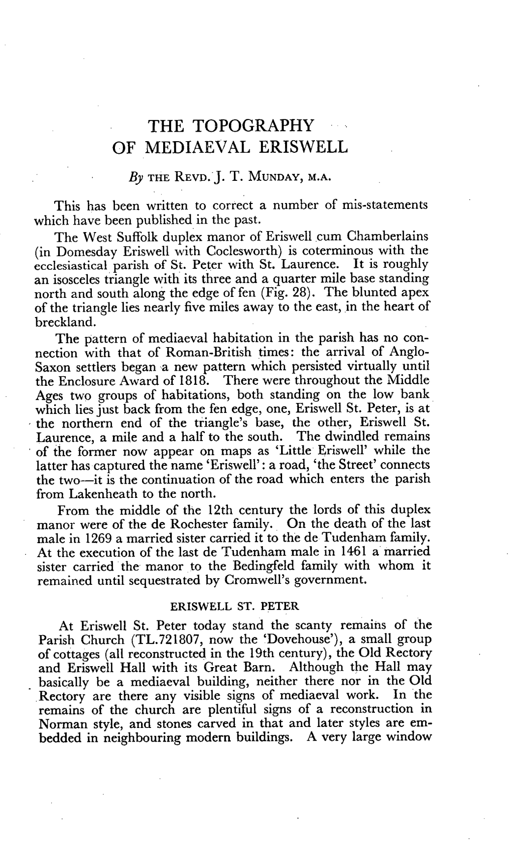 The Topography of Mediaeval Eriswell J. T. Munday