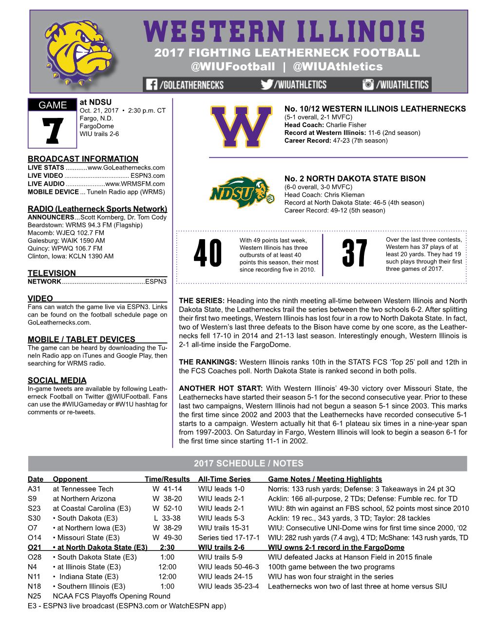 WESTERN ILLINOIS 2017 FIGHTING LEATHERNECK FOOTBALL @Wiufootball | @Wiuathletics