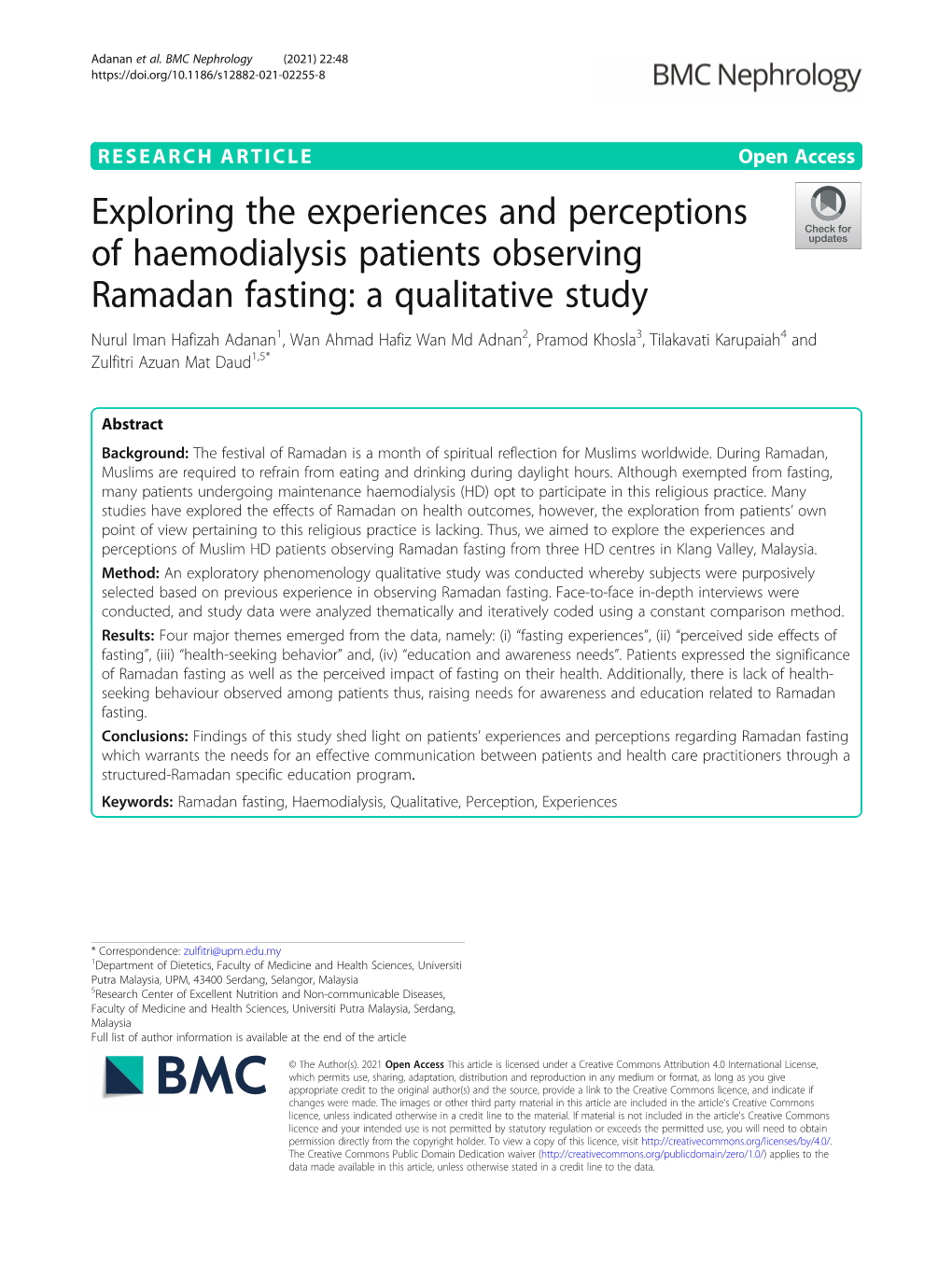 Exploring the Experiences and Perceptions of Haemodialysis