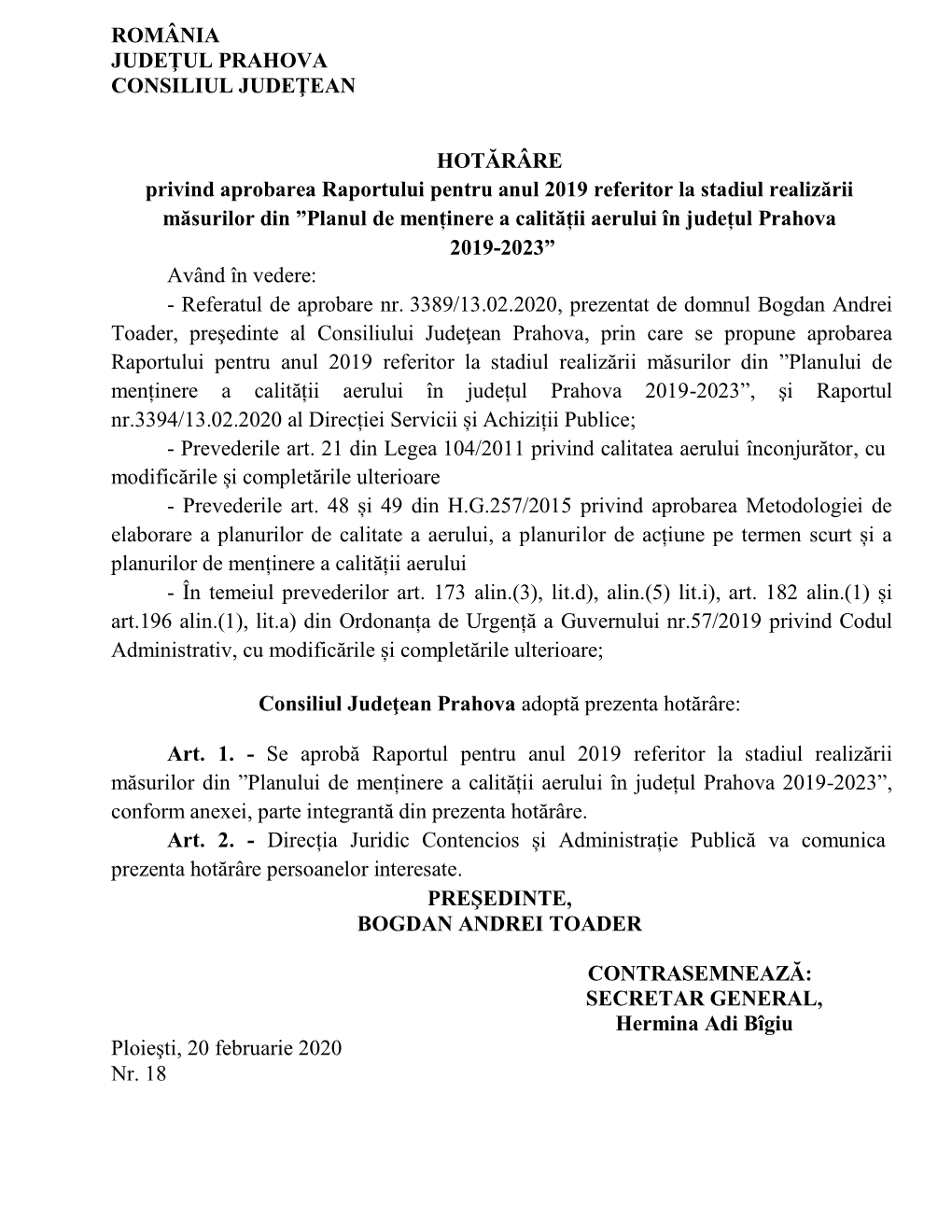 Raportul Pentru Anul 2019 Referitor La Stadiul Realizării Măsurilor