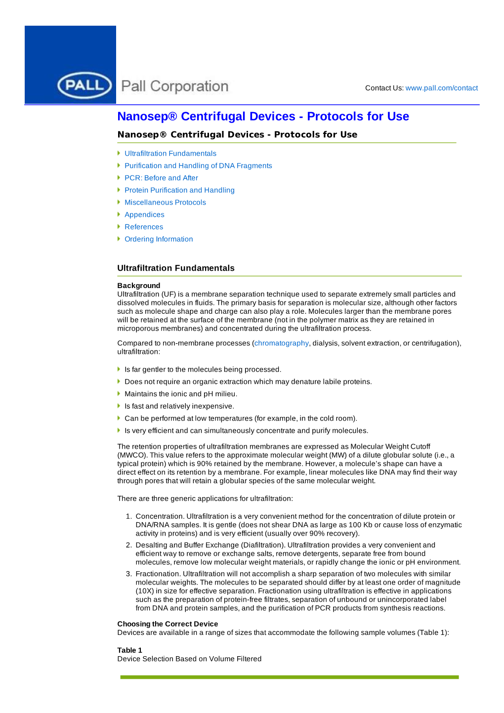 Nanosep® Centrifugal Devices - Protocols for Use Nanosep® Centrifugal Devices - Protocols for Use